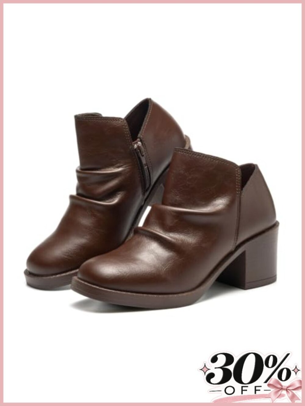Genuine Leather Slouch Ankle Boots Block Heel Women's Heeled Booties